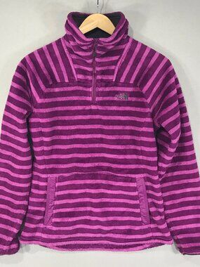 North Face Sweater Women's Small Purple Striped Fleece Pullover 1/4 Zip Pocket